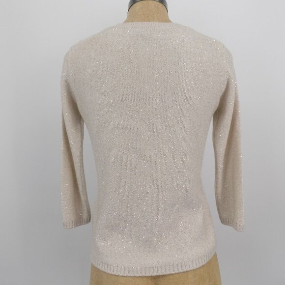Luisa Spagnoli Women Beige Knitted Sweater Pullover Sequins Made in Italy Size S - Picture 3 of 9